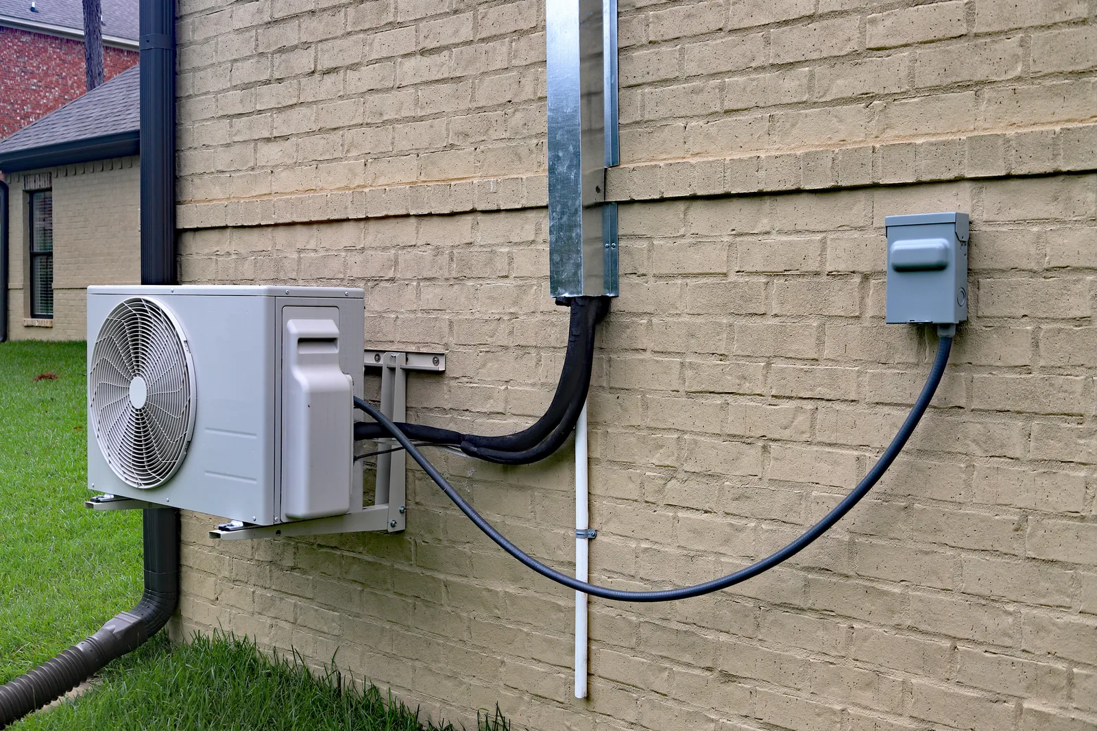air,conditioner,mini,split,system,next,to,home,with,painted